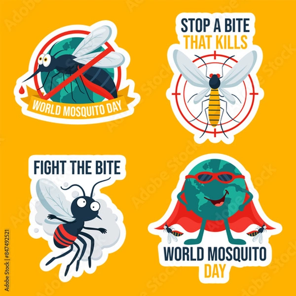 Fototapeta Mosquito Day Label Flat Cartoon Hand Drawn Templates Background Illustration