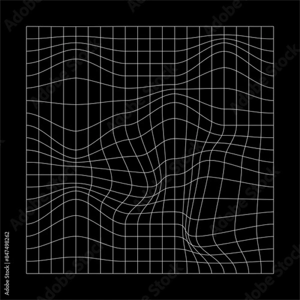 Obraz Abstract wavy 3d mesh on a black background. Geometric dynamic wave 3d technology wireframe vector illustration.
