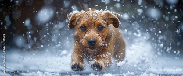 Fototapeta A Snowy Dog, Enjoying The Winter Wonderland, HD