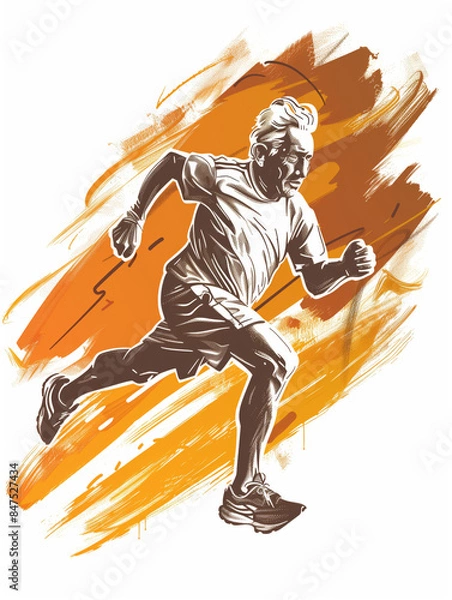 Fototapeta Old Marathon Runner Feeling Great in Sketch Style