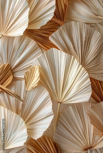 Fototapeta Dried Palm Leaves Arranged in a Fan Shape on a White Background