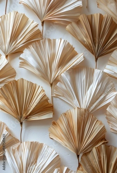 Fototapeta Dried Palm Leaf Arrangement on White Background
