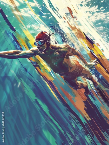Fototapeta Underwater Swimmer in Dynamic Motion