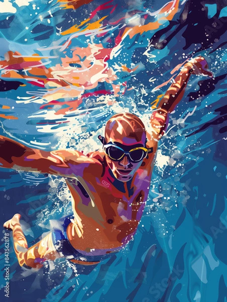 Fototapeta Underwater Swimmer in Dynamic Motion