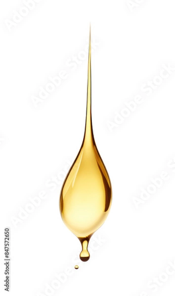 Fototapeta Graceful golden fluid forming smooth wave with droplets on transparent background
