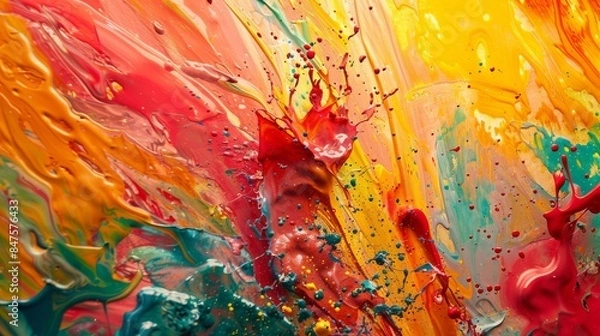 Obraz Explosive splashes of vivid paint expressionism abstract background