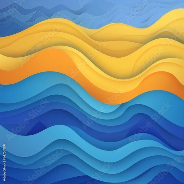 Fototapeta Blue Wave Pattern Seamless Design: Abstract Vector Illustration of Water Waves for Summer Beach Wallpaper and Decoration