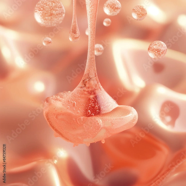 Fototapeta Pink rose petals with dew drops on a background of bubbles and water, evoking love and romance in nature