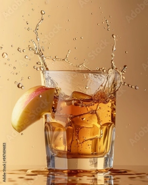 Fototapeta A splash of apple juice in a glass, isolated on white background