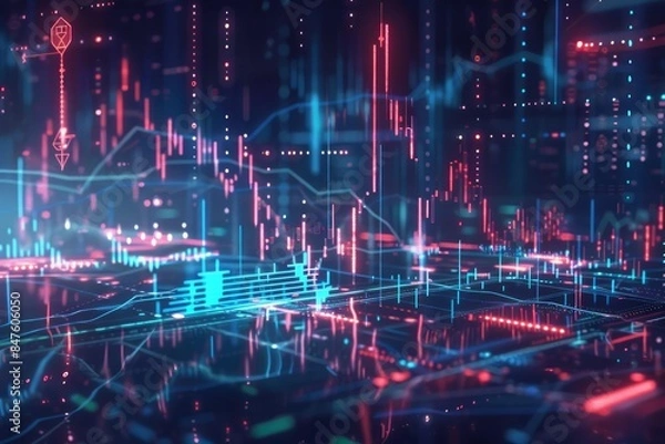 Fototapeta A conceptual hightech finance platform using AI to provide personalized investment advice and realtime market analysis