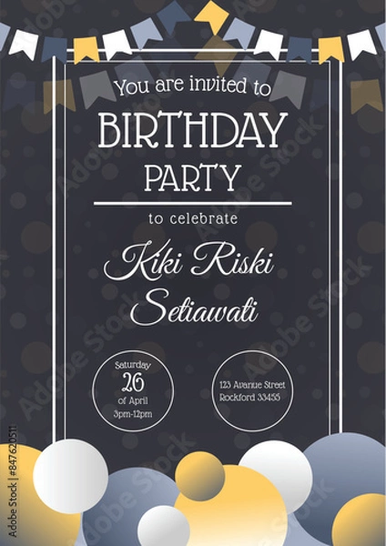 Fototapeta Modern Flat Elegant Style Birthday Invitation Editable design 
