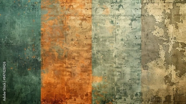Fototapeta Variety of color patterns in a grungy texture beige green orange and blue