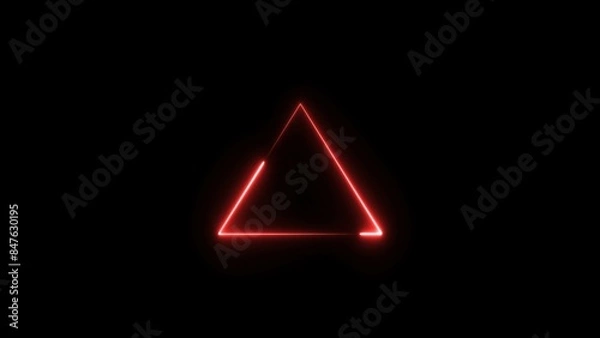 Fototapeta Abstract glowing neon triangle border frame illustration on black background.