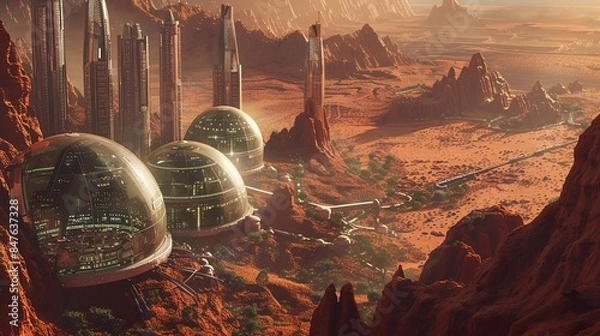 Fototapeta Futuristic city on Mars, illustration, concept - 3