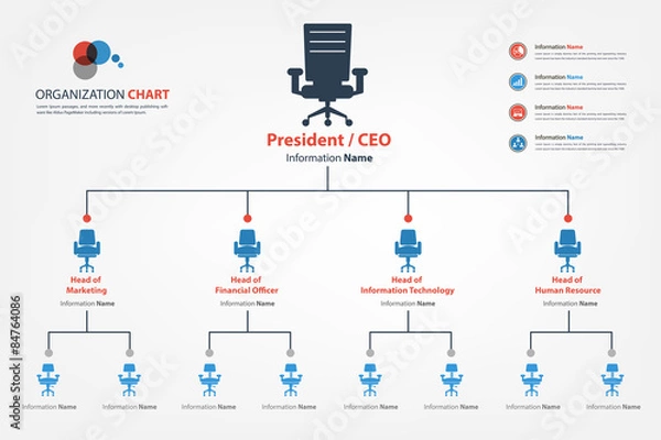 Fototapeta Modern and smart organization chart in which apply chair icon in