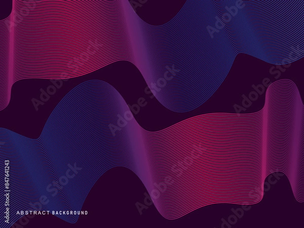 Fototapeta Abstract shining wave lines on purple background. Dynamic wave pattern. Modern flowing wavy lines. Futuristic technology concept. Suitable for banners, posters, covers, brochures, flyers, websites, et
