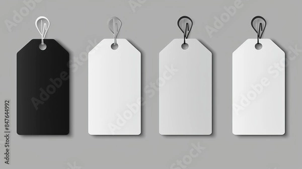 Fototapeta Collection of lifelike empty price labels for black friday promotions, isolated for decor