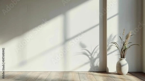 Obraz Clean and Modern Interior with Empty Wall, Mockup for Art or Paintings, Blank Wall Mockup, Bright and Minimalistic Interior Design.