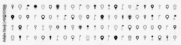 Fototapeta Modern Map marker pointer logo icon set. GPS pin symbol collection. Set location pin icon. Map pin place marker. Destination symbol. Flat style. Vector illustration on transparent background.