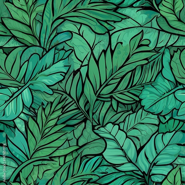 Fototapeta seamless pattern with green leaves, vector ready for design 