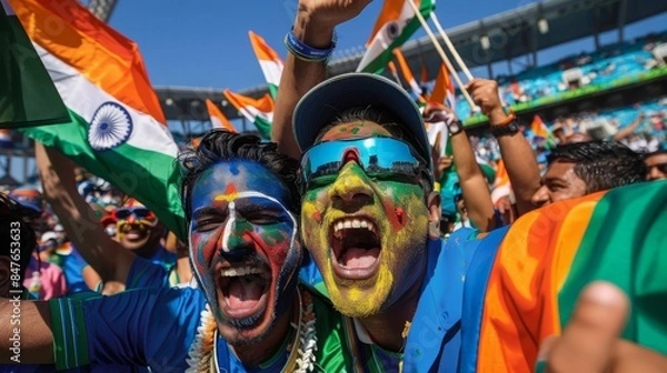 Fototapeta Indian Fans Enjoying a Cricket Match