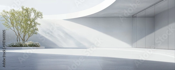 Obraz Empty minimal abstract architecture building interior or exterior concrete design open space floor courtyard white showcase area and curved walls museum, display showroom mockup environment background