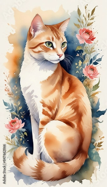 Fototapeta Water color cat art