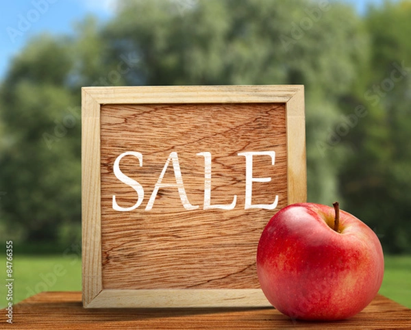 Obraz Red apple with wooden frame