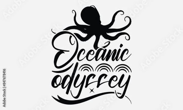 Obraz Oceanic Odyssey - Octopus T-shirt Design,  Isolated on white background, This illustration can be used as a print on t-shirts and bags, cover book, templet, stationary or as a poster.