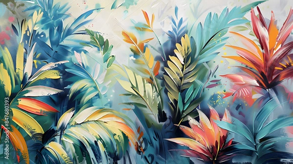 Fototapeta beautiful plants on canvas Oil color painting. Generative AI.