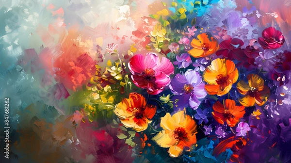 Fototapeta colorful flowers in the autumn season Oil color painting. Generative AI.