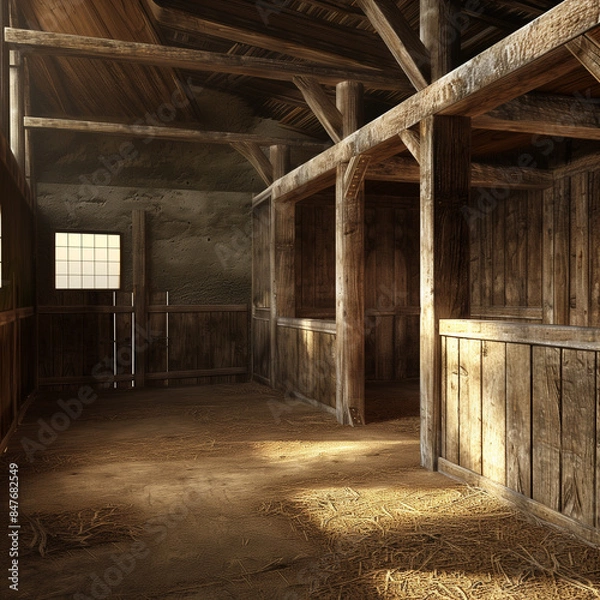 Fototapeta Spacious and Quiet: An Unused Stable Ready for Horses