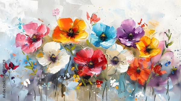 Fototapeta colorful flowers Oil color painting. Generative AI.
