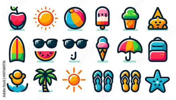 Fototapeta 夏のフラット デザイン アイコン、イラスト素材｜Summer Flat Design Icons, Illustrations.