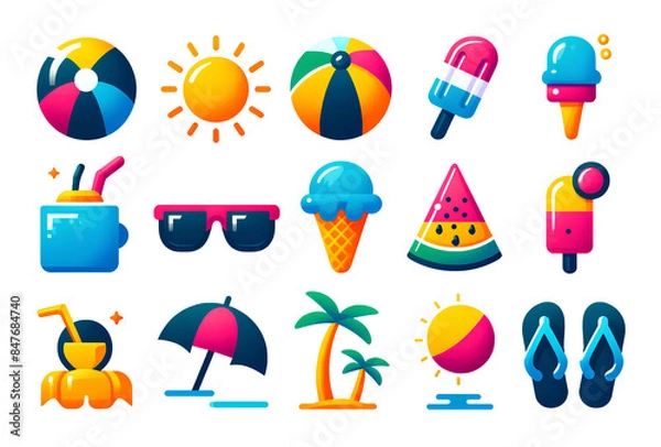 Fototapeta 夏のフラット デザイン アイコン、イラスト素材｜Summer Flat Design Icons, Illustrations.
