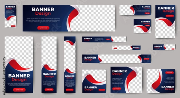 Fototapeta Corporate web banners of standard size with a place for photos. Vertical, horizontal and square template