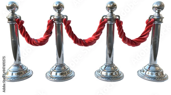 Obraz Stanchions with Velvet Ropes Isolated on Transparent or White Background, cut out PNG file