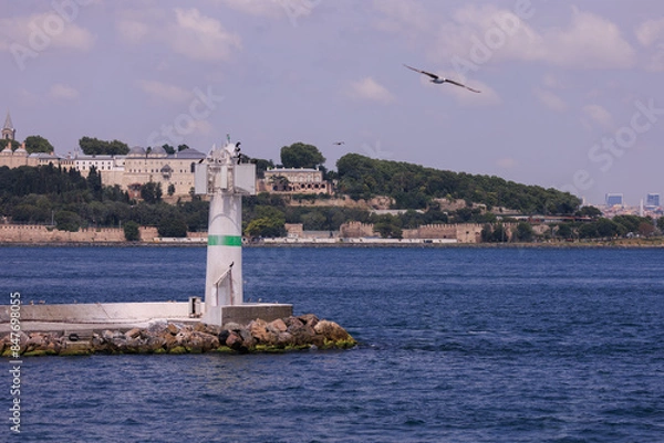 Fototapeta View of a beacon at sea in Turkey.