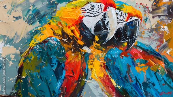 Fototapeta parrot. Oil paint on canvas Oil color painting. Generative AI.