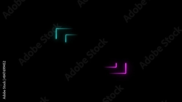 Fototapeta  Abstract cyan, orange color neon light frame line animation. Blue rectangle frame Black background 4k video