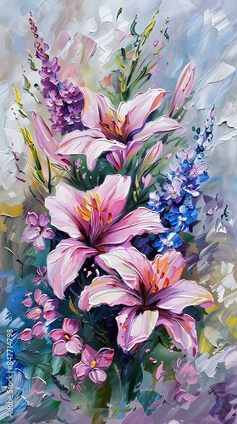 Obraz Oil painting of flowers Oil color painting. Generative AI.