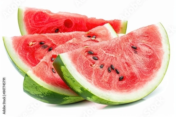 Fototapeta Juicy watermelon slices on white background with clipping path.