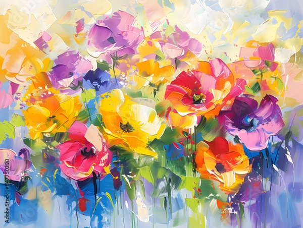 Fototapeta Abstract colorful oil, acrylic painting of spring flower Oil color painting. Generative AI.