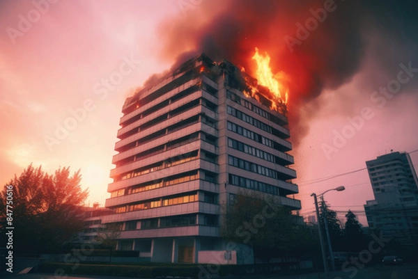 Obraz ビル, 建築, アパート, マンション, 家, 火事, 火災, 燃えるビル, building, architecture, apartment, condominium, house, fire