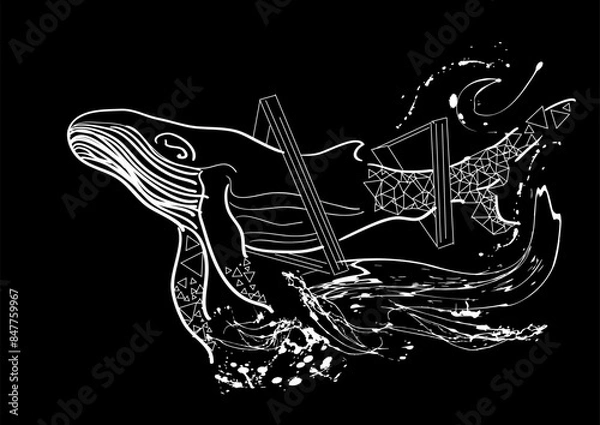 Obraz abstract white whale on black