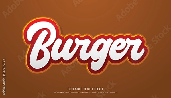 Fototapeta burger food editable 3d text effect template bold typography and abstract style, food logo and fast food brand