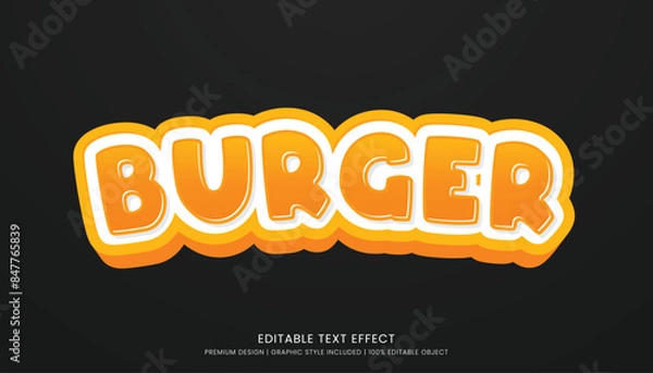 Fototapeta burger food editable 3d text effect template bold typography and abstract style, food logo and fast food brand