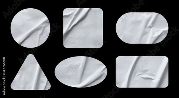 Fototapeta Set of stickers in various shapes with paper texture. Glued sticker for retro label, tag, and design element.