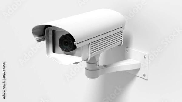 Fototapeta Security surveillance camera isolated on white background