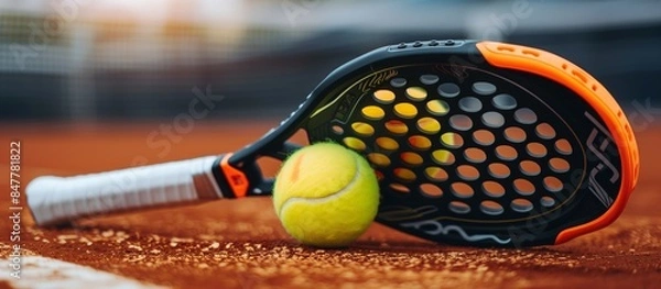 Obraz padel tennis racket on a padel court with a ball